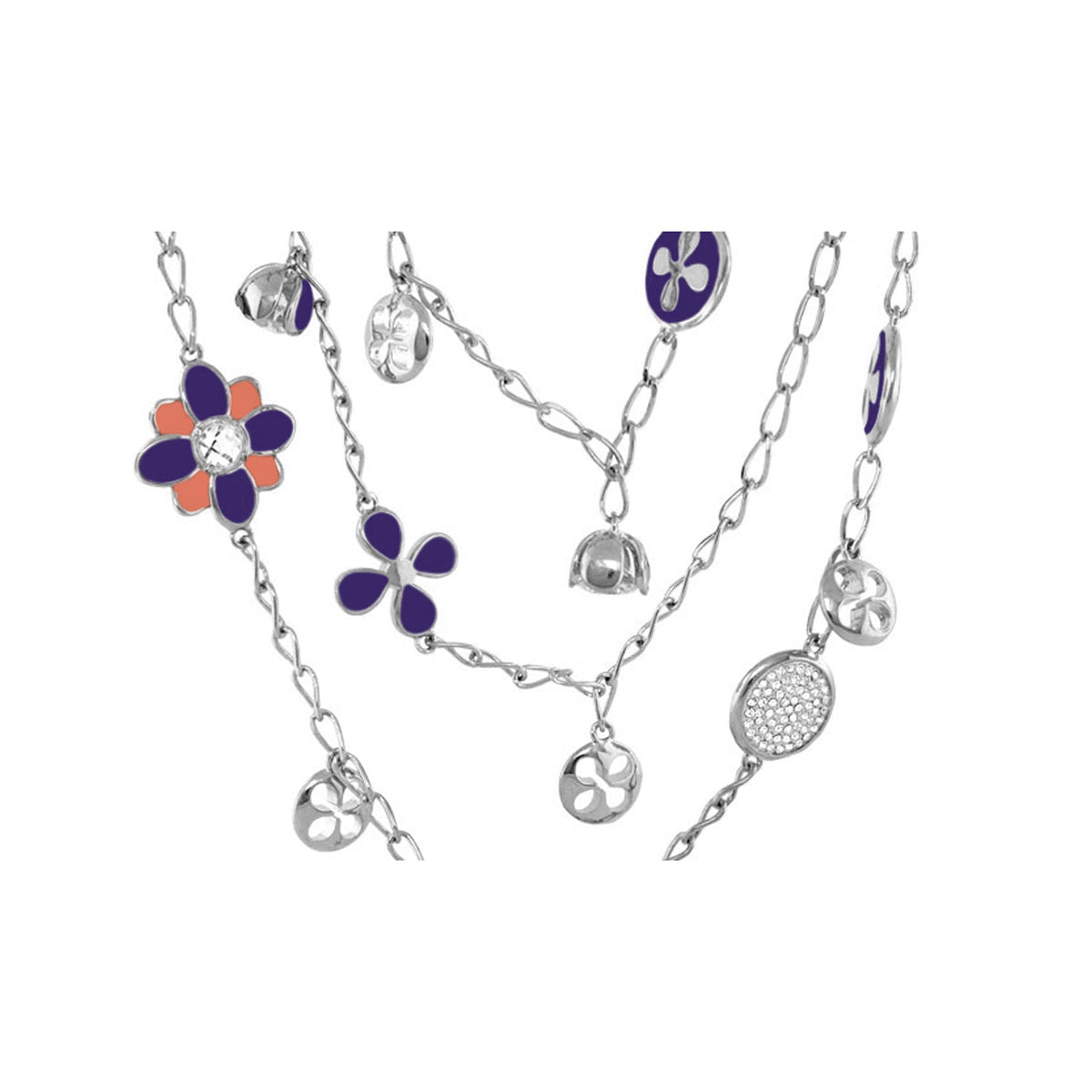 Beautiful Blossom Multi Chain Necklace by Lauren G Adams; purple enamel flowers on silver chains on Tampa Home & Garden Store