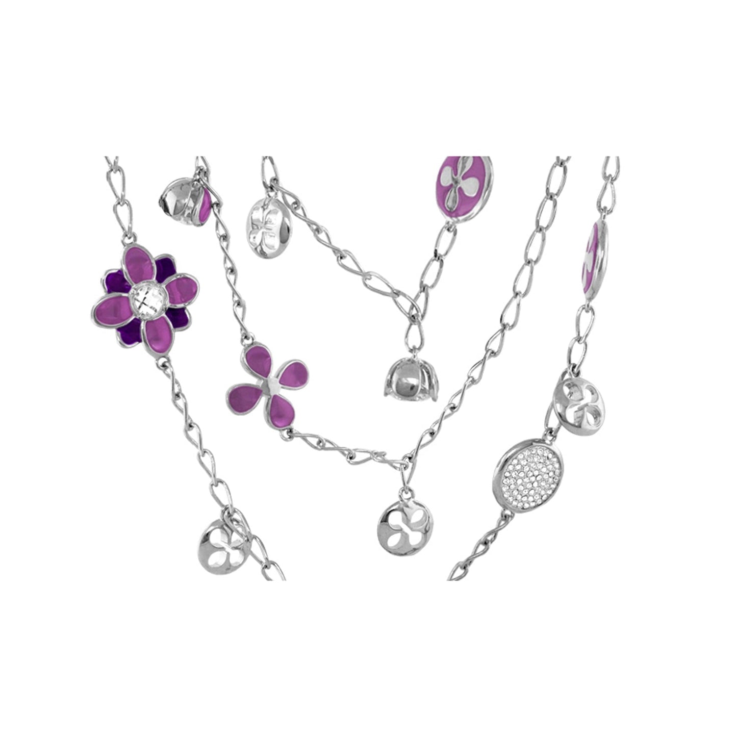 Beautiful Blossom Multi Chain Necklace by Lauren G Adams with purple enamel flowers and crystals on Tampa Home & Garden Store