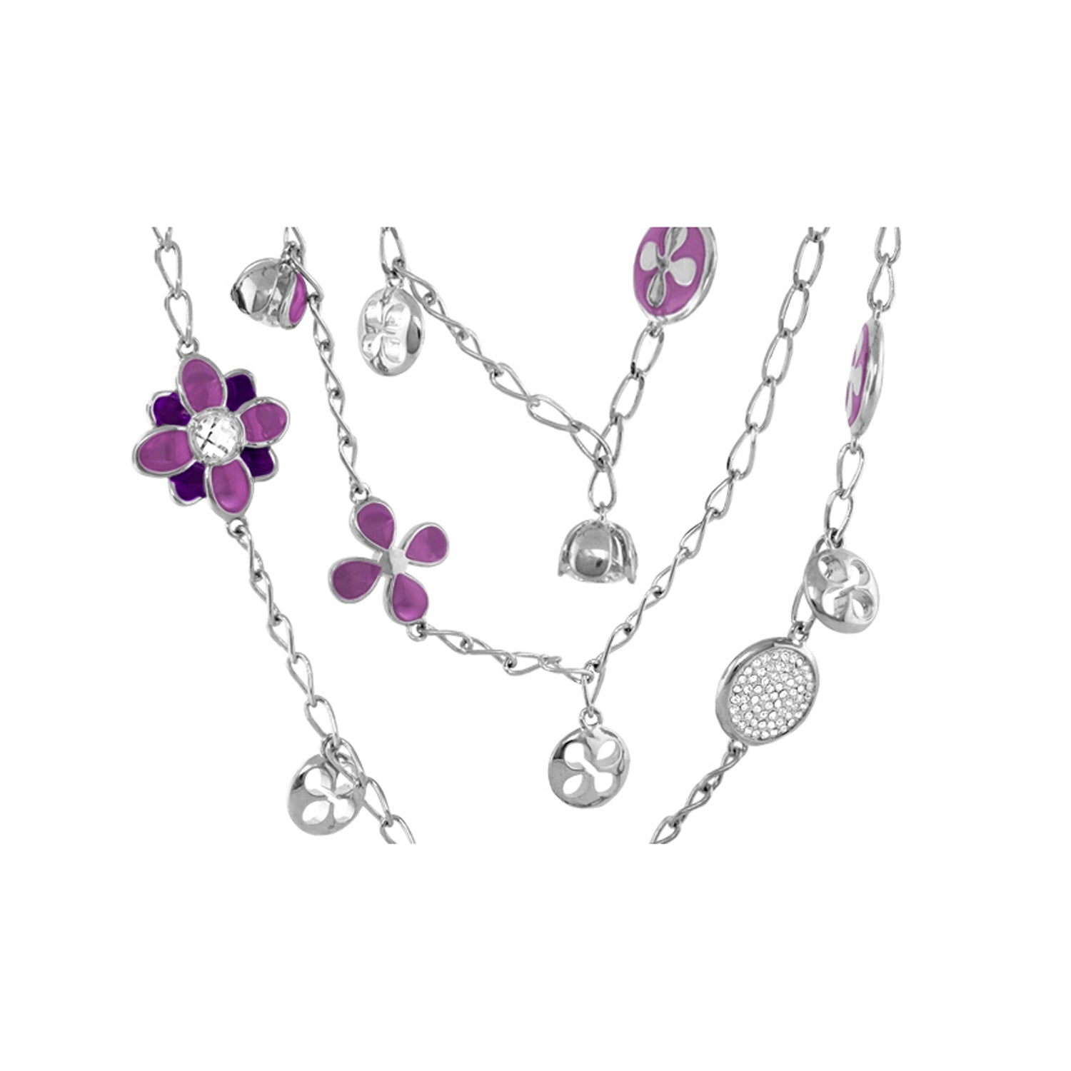 Beautiful Blossom Multi Chain Necklace by Lauren G Adams with purple enamel flowers and crystals on Tampa Home & Garden Store