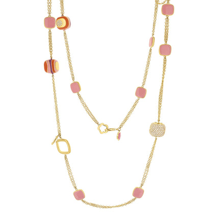 Stripes of Pave Necklace by Lauren G Adams, gold-tone chain with pink enamel squares and beads on Tampa Home & Garden Store
