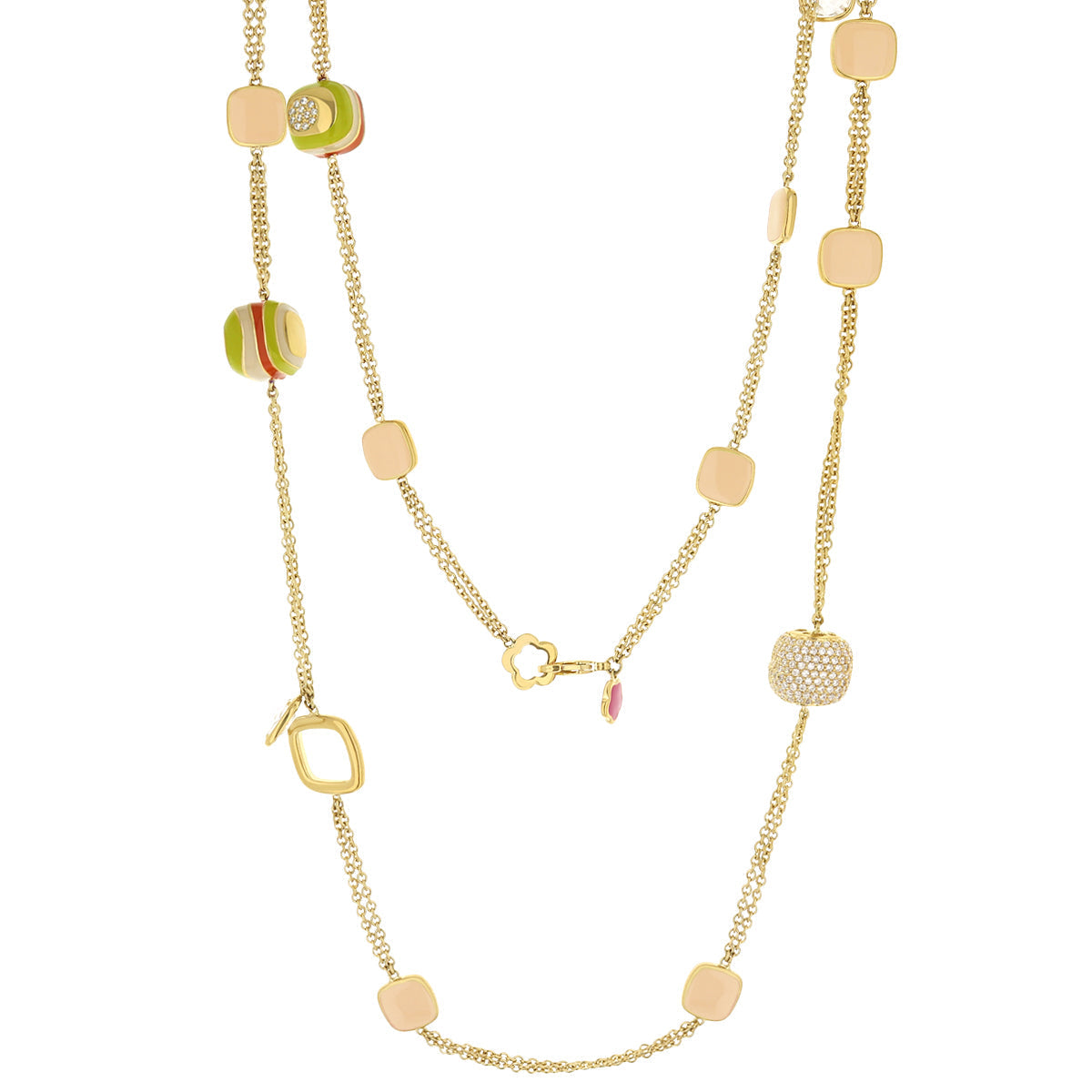 Stripes of Pave Necklace chain with beige enamel squares and striped beads by Lauren G Adams on Tampa Home & Garden Store