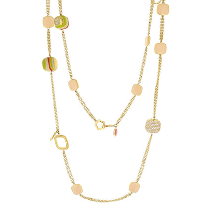 Stripes of Pave Necklace chain with beige enamel squares and striped beads by Lauren G Adams on Tampa Home & Garden Store