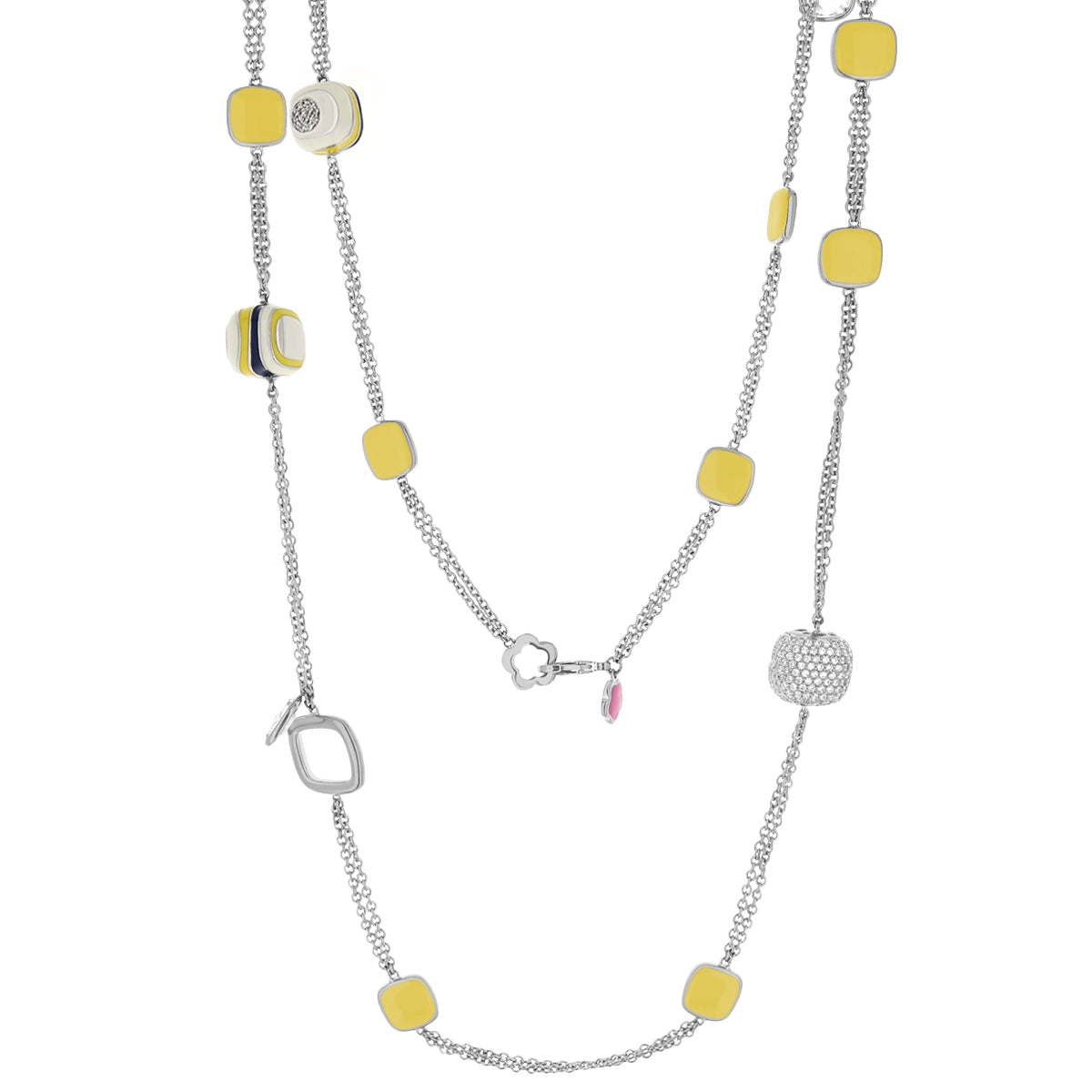 Stripes of Pave Necklace by Lauren G Adams, yellow square beads on silver chain, layered design on Tampa Home & Garden Store