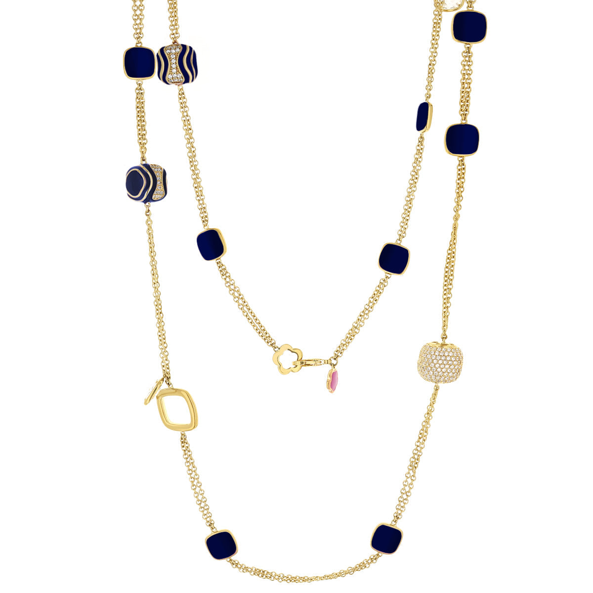 Curvy Swirls Necklace by Lauren G Adams, gold-tone dual-strand with navy enamel square beads on Tampa Home & Garden Store