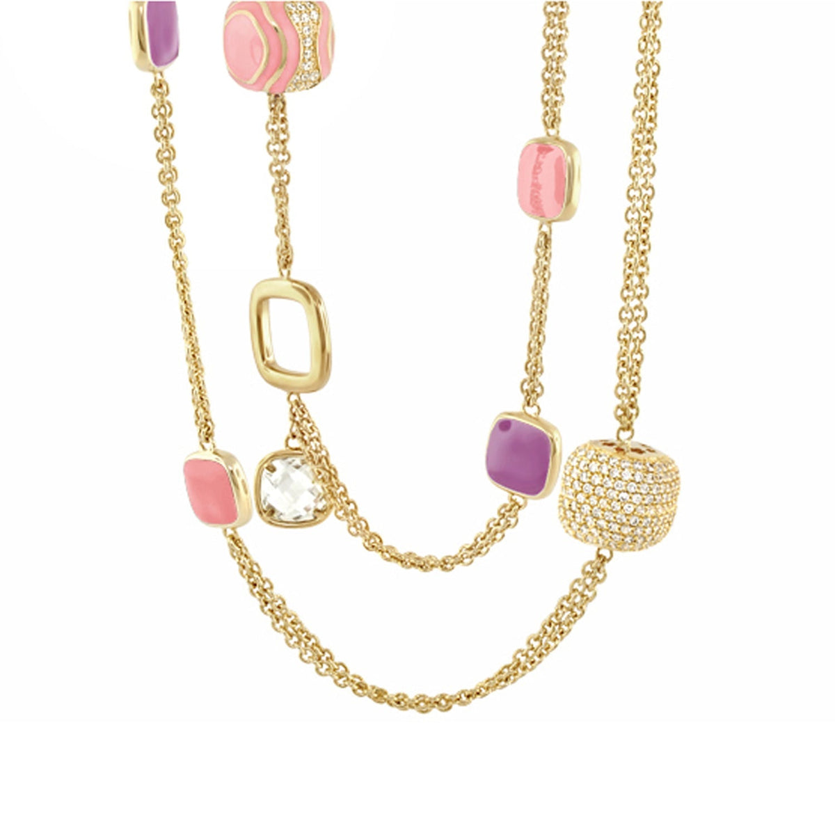 Curvy Swirls Necklace with pink/purple enamel beads and crystals by Lauren G Adams on Tampa Home & Garden Store