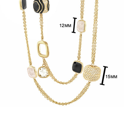 Curvy Swirls Necklace by Lauren G Adams, gold-tone chain with black enamel bead and pavé crystal charms, 12mm and 15mm beads on Tampa Home & Garden Store