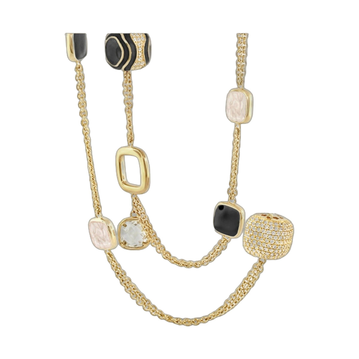 Curvy Swirls Necklace by Lauren G Adams, gold chain with black and pink gemstone charms on Tampa Home & Garden Store