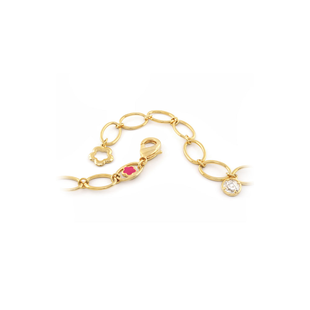 Rock My Swirl Necklace 42 Inch Brass by Lauren G Adams; gold-tone chain with pink enamel charm on Tampa Home & Garden Store