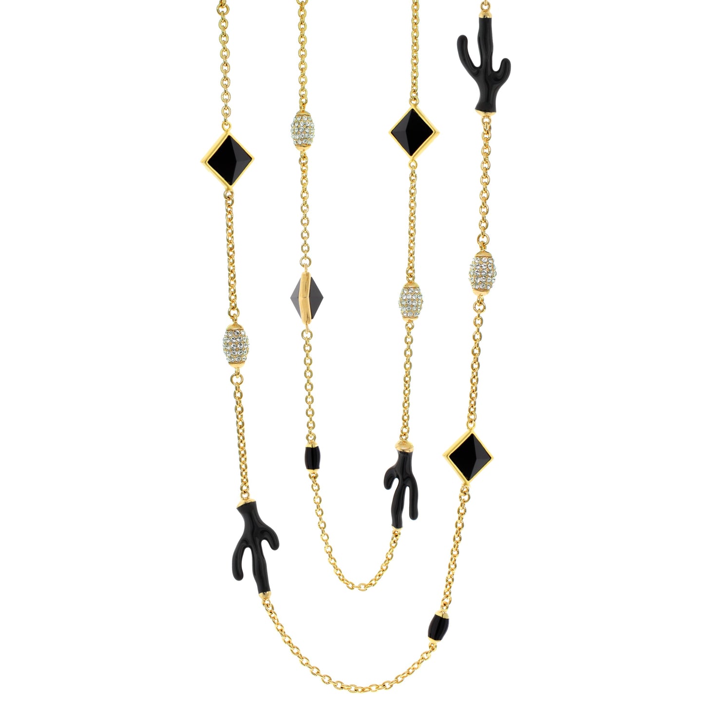 Pretty Little Things Necklace set in gold with black diamond pendants and crystal bead drops on Tampa Home & Garden Store