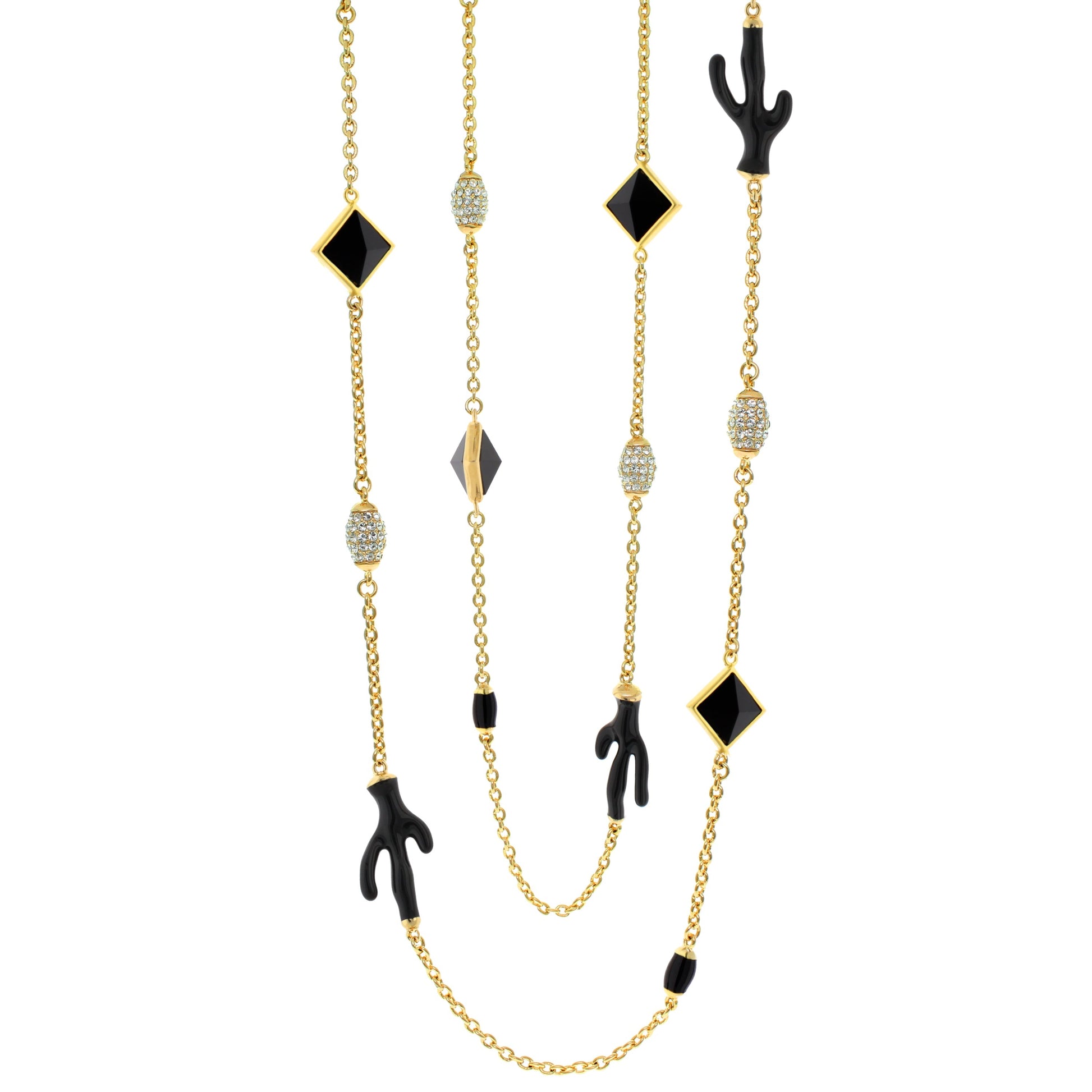 Pretty Little Things Necklace set in gold with black diamond pendants and crystal bead drops on Tampa Home & Garden Store
