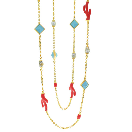 Pretty Little Things Necklace by Lauren G Adams, gold-tone chain with turquoise diamond on Tampa Home & Garden Store