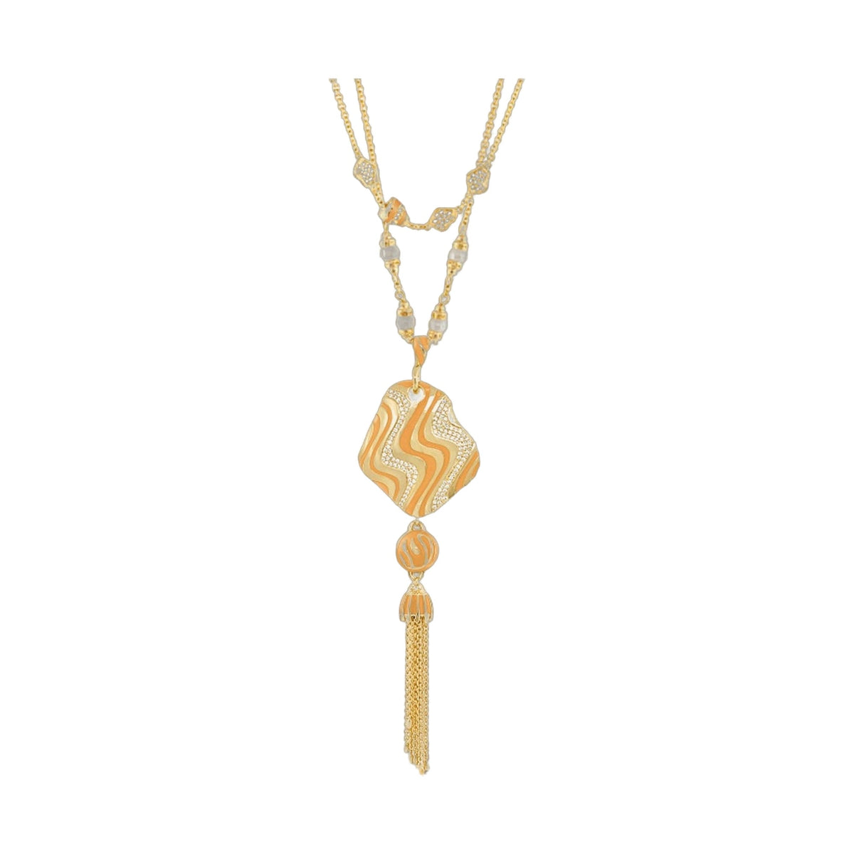 Moon Dust Necklace pendant in gold-tone with striped amber-hued pendant and pavé crystal accents on Tampa Home & Garden Store
