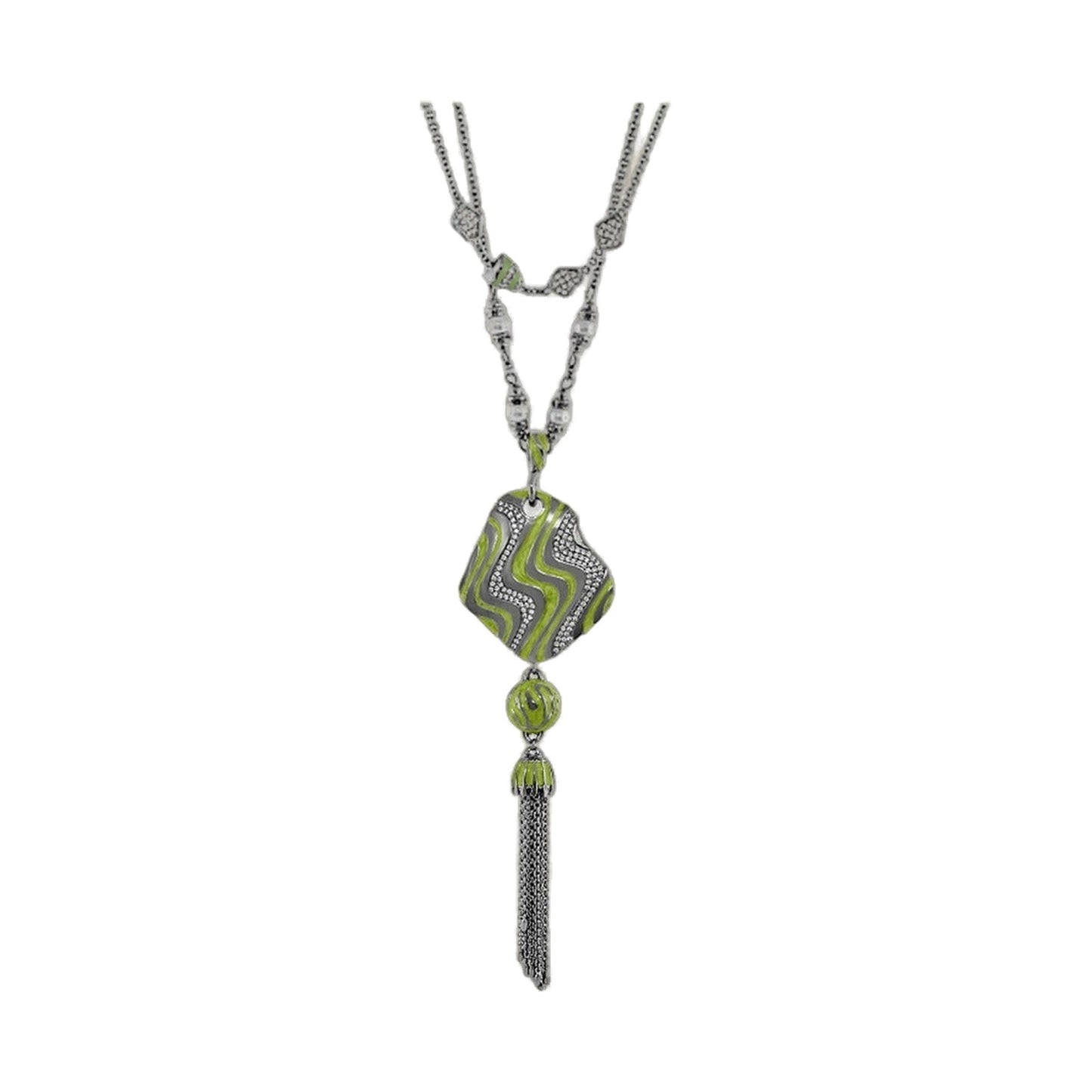 Moon Dust Necklace pendant by Lauren G Adams with lime-green gray striped pendant on silver chain on Tampa Home & Garden Store