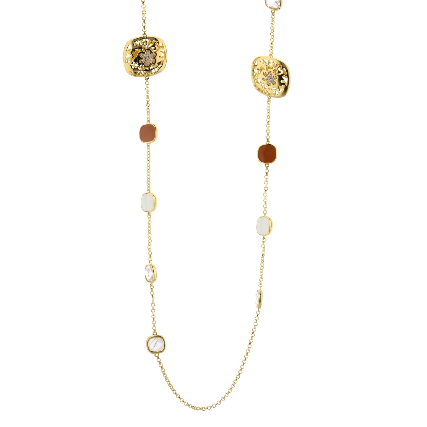 Allure Necklace by Lauren G Adams, gold square floral filigree with crystals dual chain on Tampa Home & Garden Store