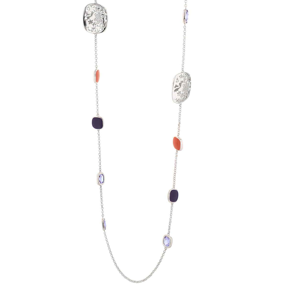 Allure Necklace by Lauren G Adams, silver-tone chain with filigree squares and color beads on Tampa Home & Garden Store