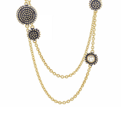 Rock N' Roll Necklace navy blue studded discs on a gold-tone long chain by Lauren G Adams on Tampa Home & Garden Store