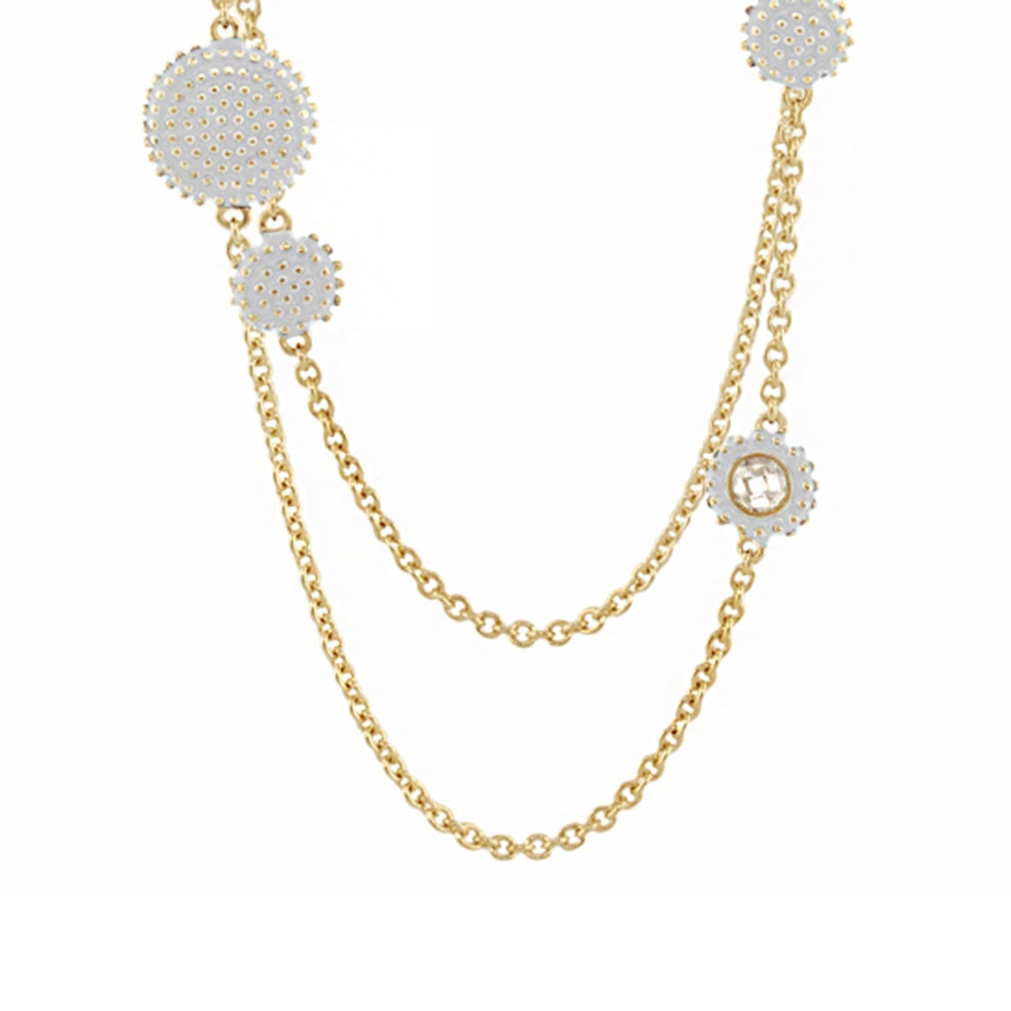 Rock N' Roll Necklace, long gold-tone chain with gray dotted discs and crystal accent by Lauren G Adams on Tampa Home & Garden Store
