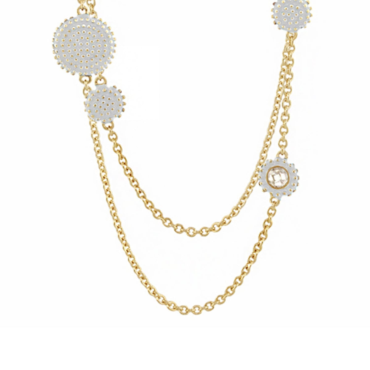 Rock N' Roll Necklace, long gold-tone chain with gray dotted discs and crystal accent by Lauren G Adams on Tampa Home & Garden Store