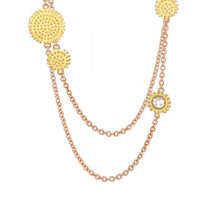 Rock N' Roll Necklace long rose-gold chain with yellow studded discs and crystal pendant on Tampa Home & Garden Store