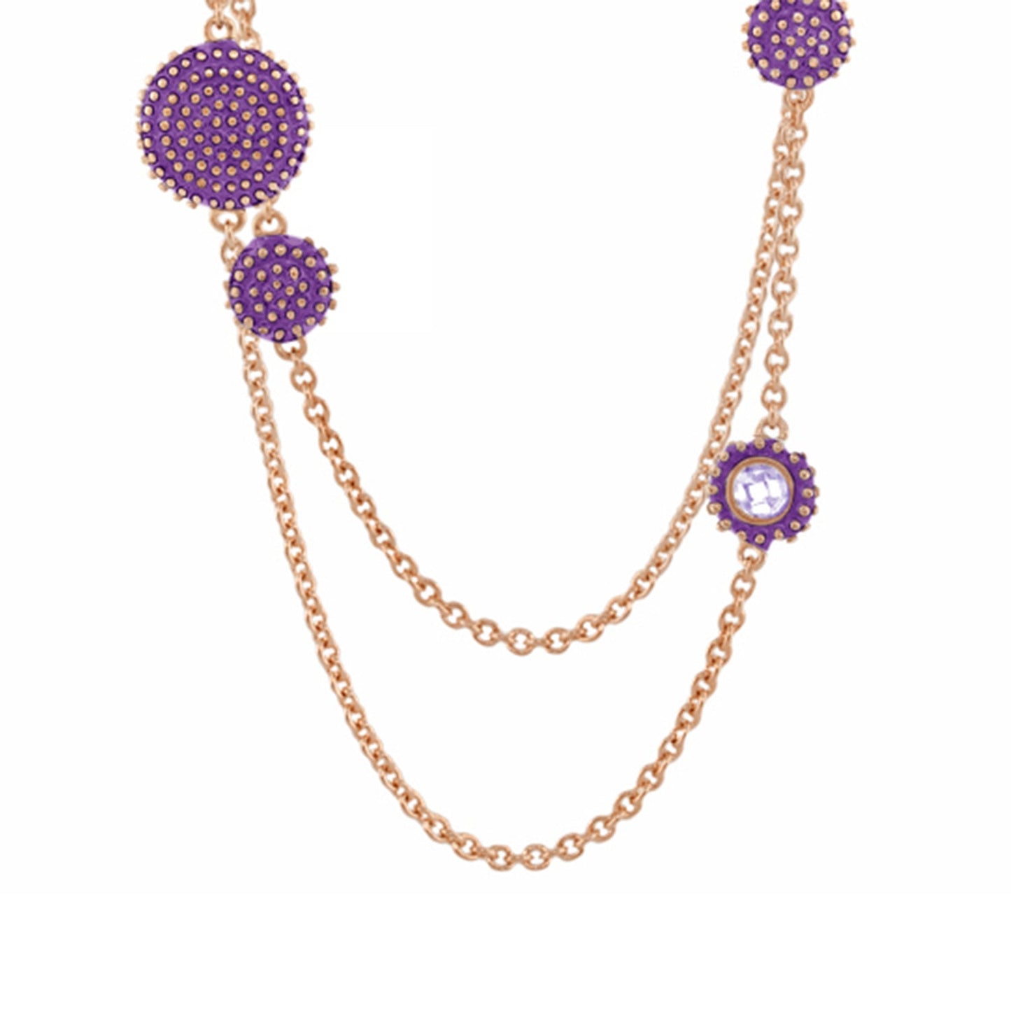 Rock N' Roll Necklace purple studded disk charms on rose-gold chain by Lauren G Adams on Tampa Home & Garden Store