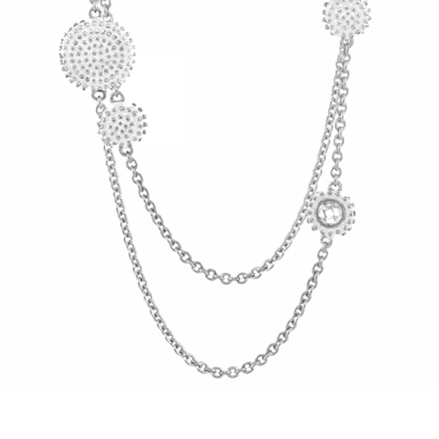 Rock N' Roll Necklace long silver-tone chain with pavé circular pendants by Lauren G Adams on Tampa Home & Garden Store