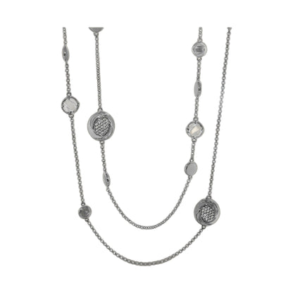 Sweet and Sassy Necklace: multi-layered silver-tone chains with crystal pavé round charms on Tampa Home & Garden Store