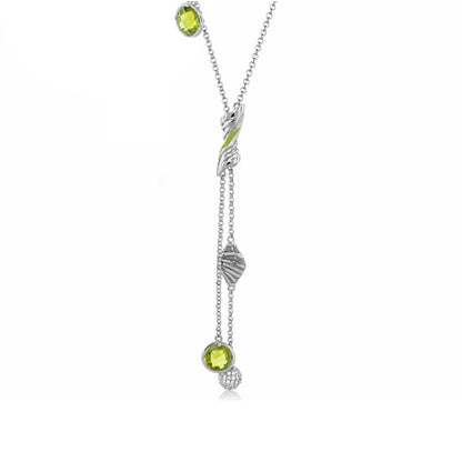 Angel Wings Y Necklace by Lauren G Adams, silver chain with lime-green stones and wing accents on Tampa Home & Garden Store