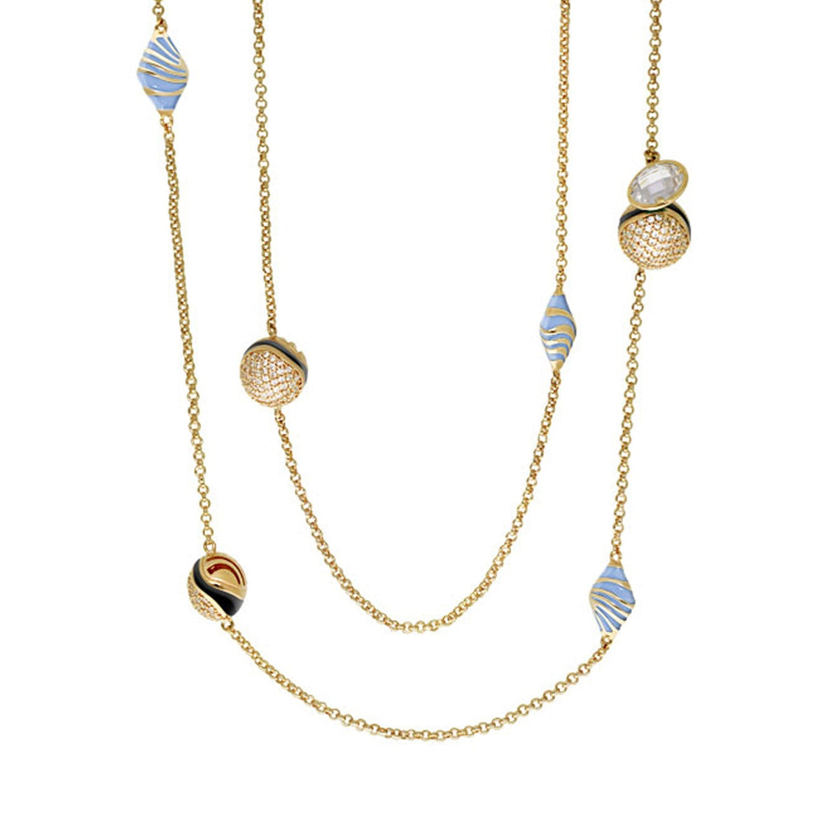Angel Wings Long Necklace by Lauren G Adams, gold-tone chain with blue enamel beads on Tampa Home & Garden Store