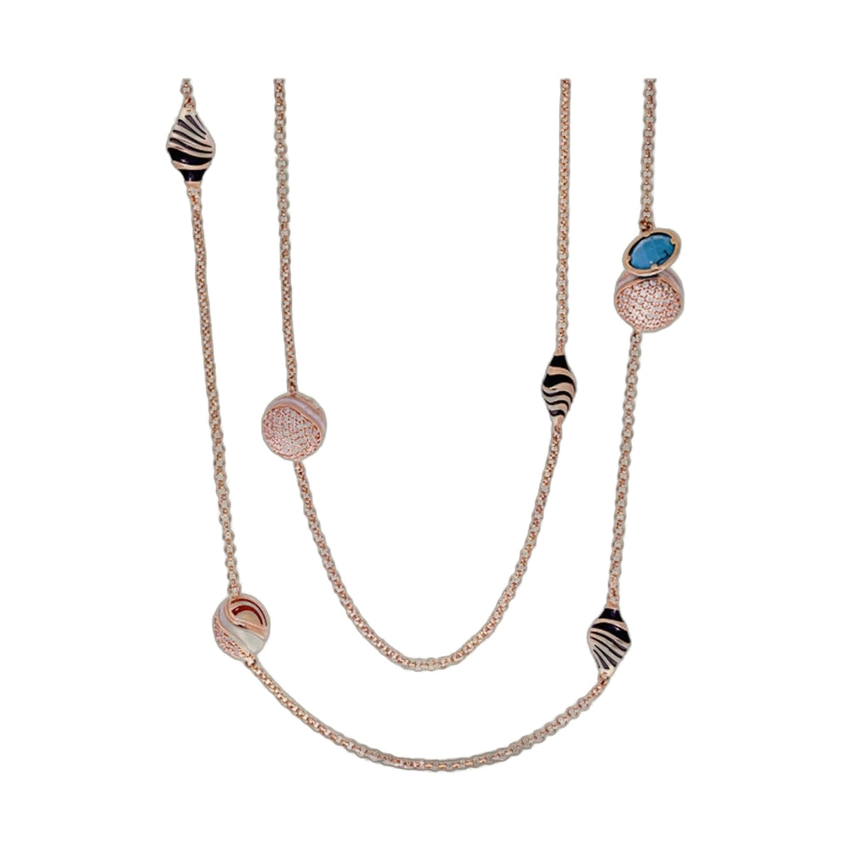 Angel Wings Long Necklace by Lauren G Adams; rose-gold chain with striped shell pendants on Tampa Home & Garden Store