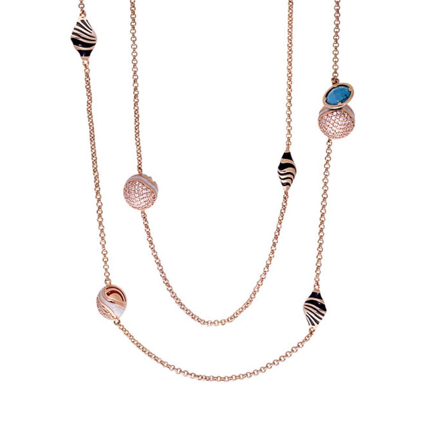 Angel Wings Long Necklace rose gold chain with zebra beads and turquoise Lauren G Adams on Tampa Home & Garden Store