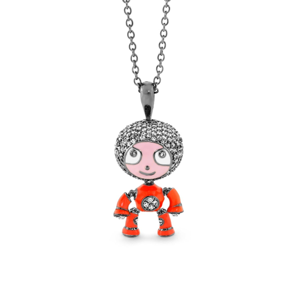 Lga Bubble Kids Pave Boy Necklace by Lauren G Adams with pavé head, orange suit pendant on chain on Tampa Home & Garden Store