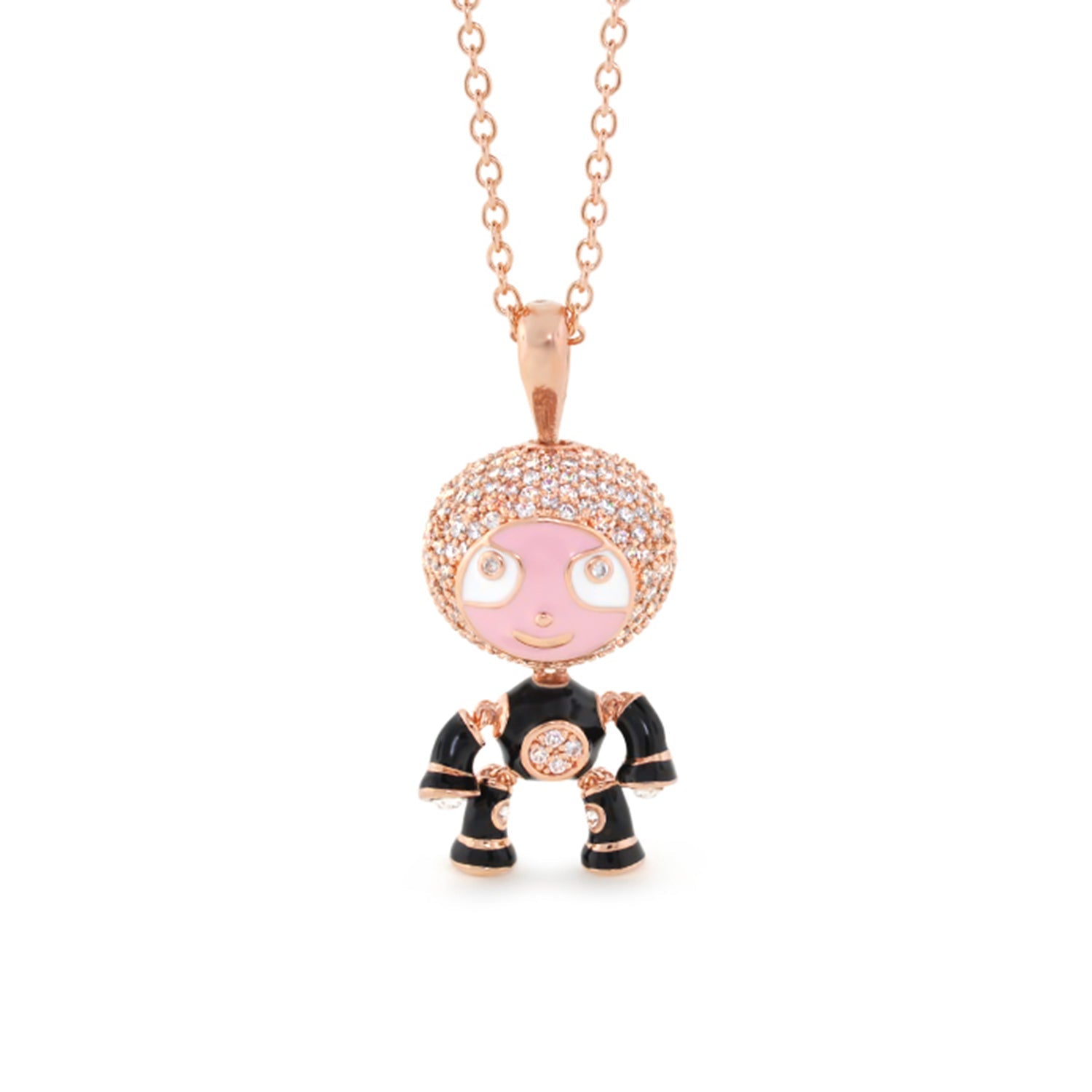 Lga Bubble Kids Pave Boy Necklace pendant on rose chain with pink face by Lauren G Adams on Tampa Home & Garden Store