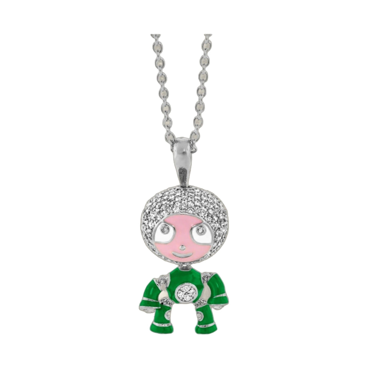 Lga Bubble Kids Pave Boy Necklace with silver chain and pink enamel face pendant on Tampa Home & Garden Store