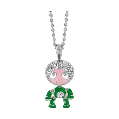 Lga Bubble Kids Pave Boy Necklace with silver chain and pink enamel face pendant on Tampa Home & Garden Store