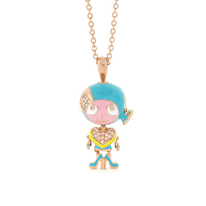 Lga Bubble Kids Girl Necklace turquoise pink rhinestones rose-gold chain Lauren G Adams on Tampa Home & Garden Store