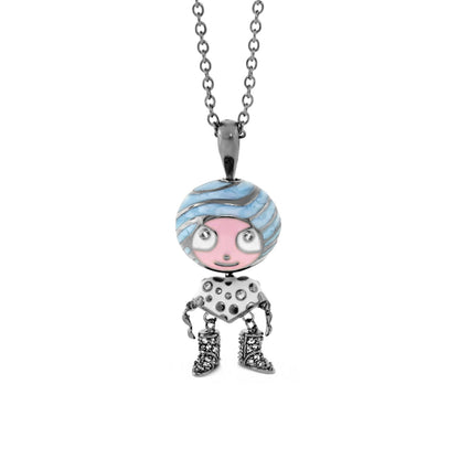 Lga Bubble Kids Pave Boots Necklace pendant with blue swirled head and pink face on a chain on Tampa Home & Garden Store