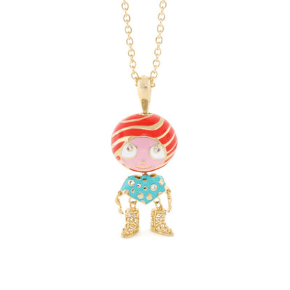 Lga Bubble Kids Necklace cartoon girl with red hair pink face turquoise dress gold boots on Tampa Home & Garden Store