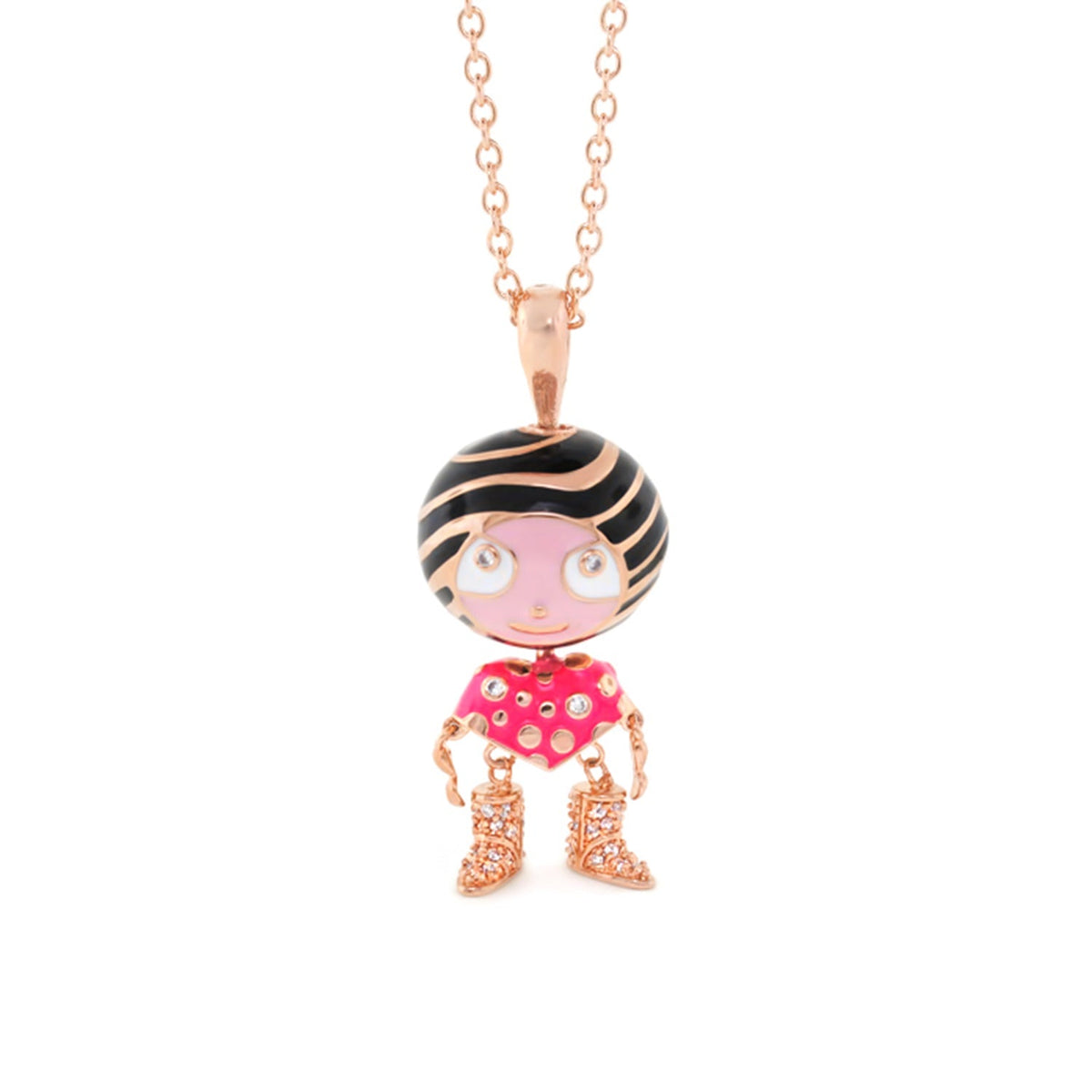 Lga Bubble Pave Boots Necklace pendant girl charm striped hair dress boots on rosegold chain on Tampa Home & Garden Store