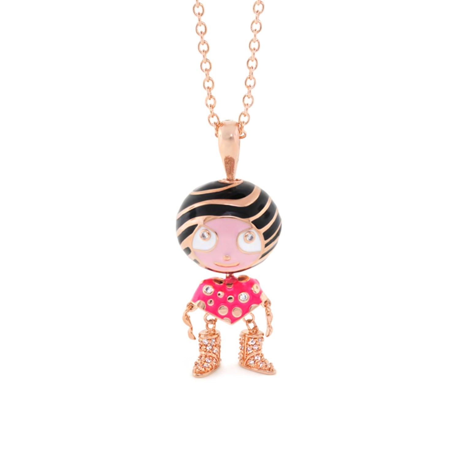 Lga Bubble Pave Boots Necklace pendant girl charm striped hair dress boots on rosegold chain on Tampa Home & Garden Store