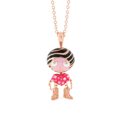 Lga Bubble Pave Boots Necklace pendant girl charm striped hair dress boots on rosegold chain on Tampa Home & Garden Store