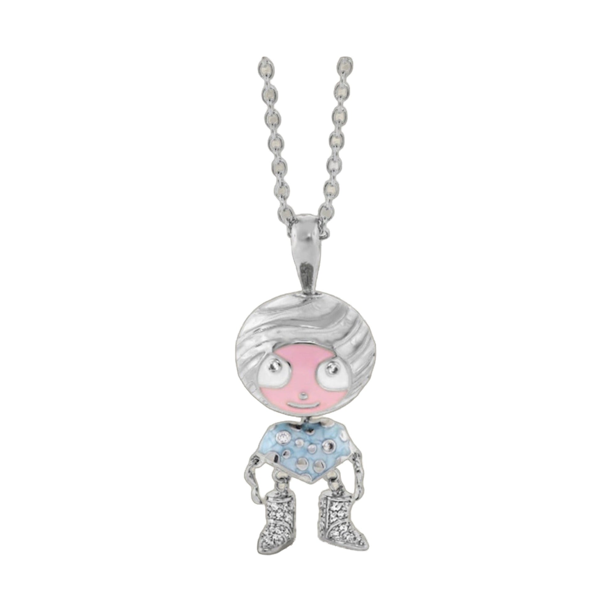Lga Bubble Kids Pave Boots Necklace on silver chain with pink charm and studded boots on Tampa Home & Garden Store