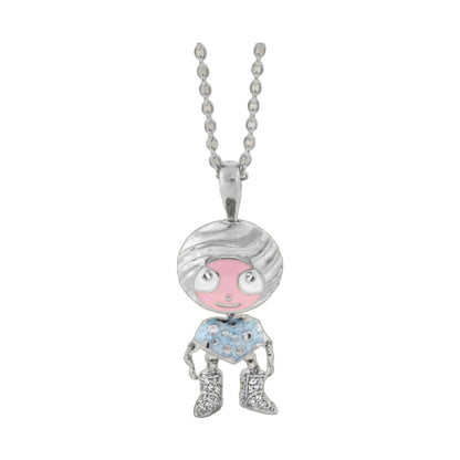 Lga Bubble Kids Pave Boots Necklace on silver chain with pink charm and studded boots on Tampa Home & Garden Store
