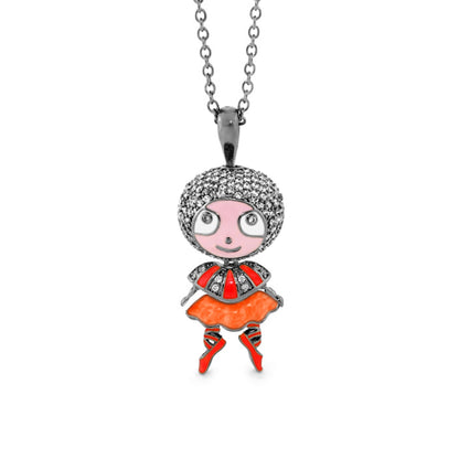 LGA Bubble Kids Ballerina Necklace pink girl with hair orange dress red shoes on silver chain on Tampa Home & Garden Store