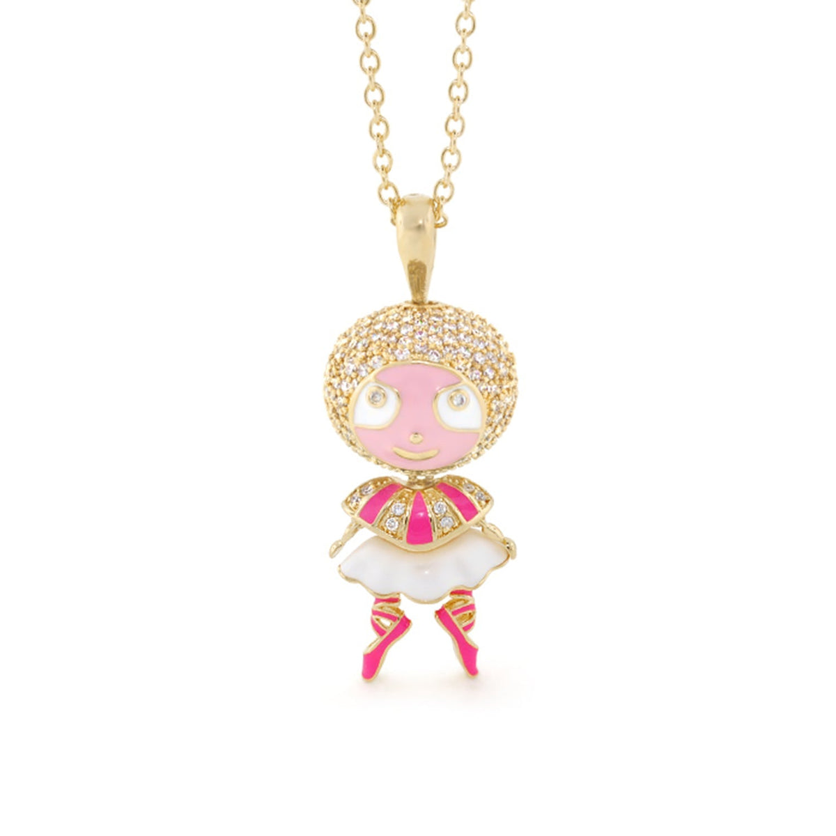 LGA Bubble Kids Ballerina Necklace by Lauren G Adams, gold-tone pendant with pink face on Tampa Home & Garden Store