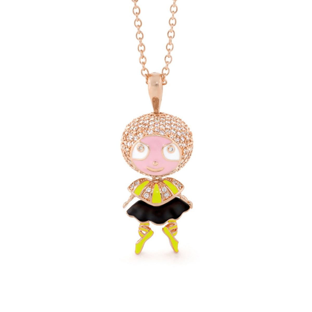 Lga Bubble Kids Ballerina Necklace by Lauren G Adams, face, rhinestone head, yellow tutu on Tampa Home & Garden Store