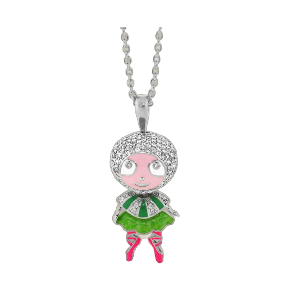 Lga Bubble Kids Ballerina Necklace with rhinestone pendant on silver chain on Tampa Home & Garden Store