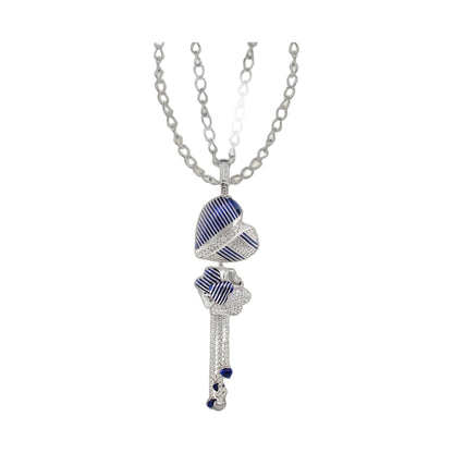 Sweetheart Necklace long silver chain with blue striped heart pendant and crystal accents on Tampa Home & Garden Store