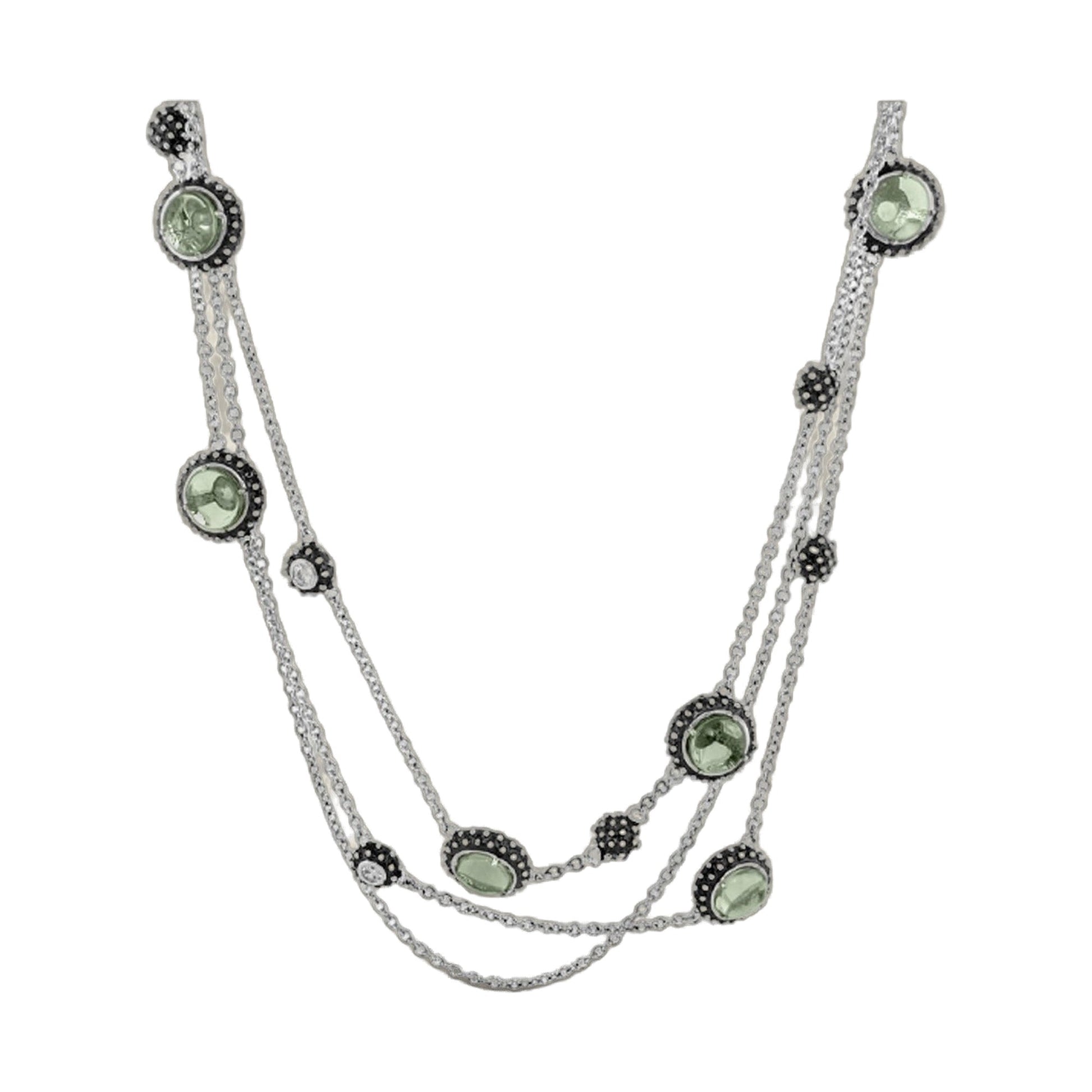 Cool Rider Necklace by Lauren G Adams; multi-strand silver-tone chains with green cabochon beads and black pavé accents on Tampa Home & Garden Store