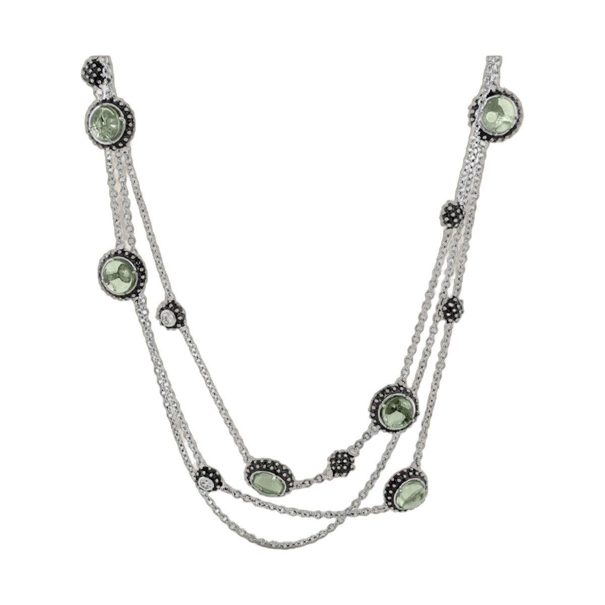 Cool Rider Necklace, silver-tone multi-strand with pale green cabochon centers on Tampa Home & Garden Store