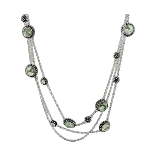 Cool Rider Necklace, silver-tone multi-strand with pale green cabochon centers on Tampa Home & Garden Store